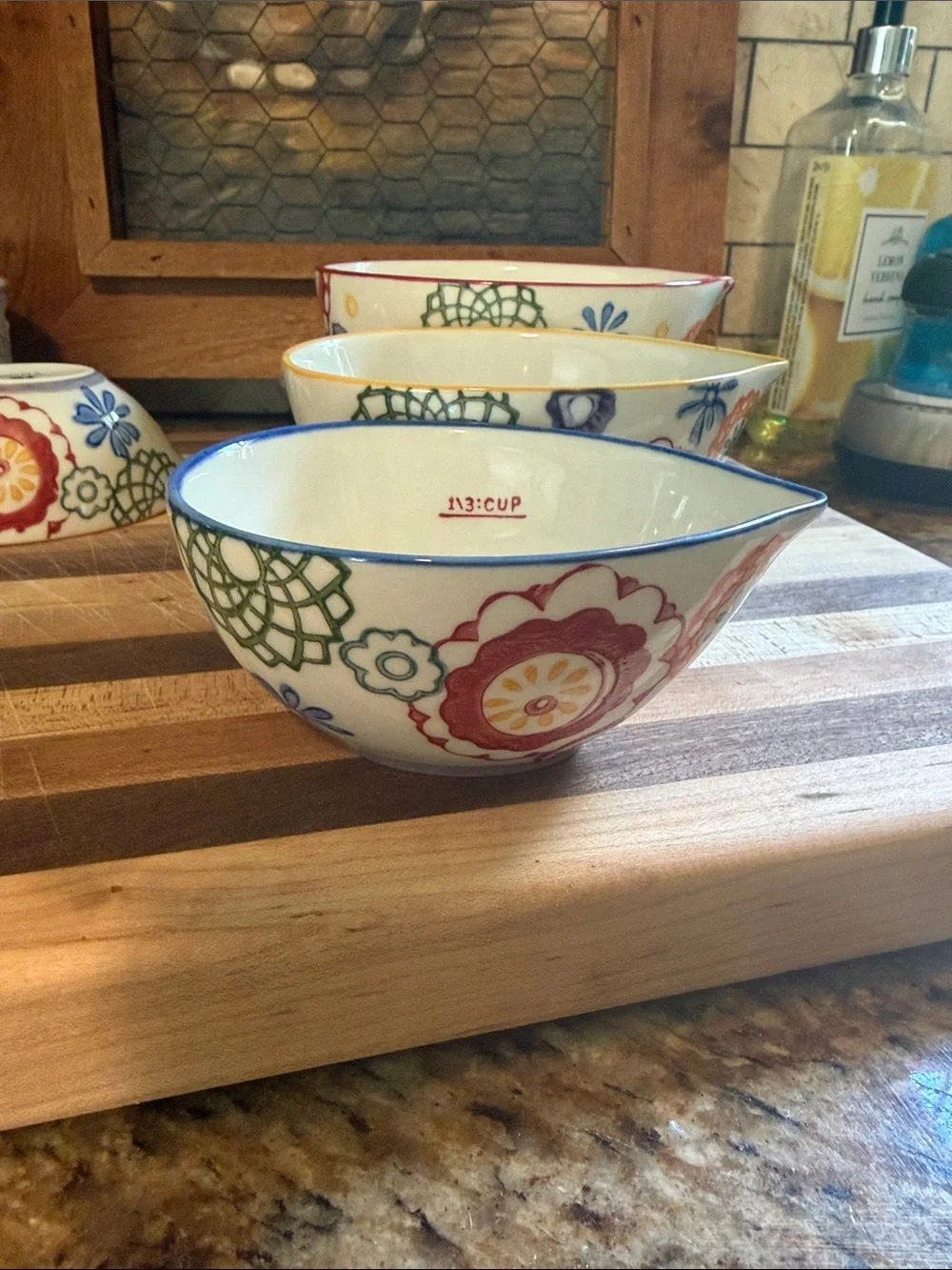 Pier 1 Multicolor Floral Ceramic Nesting Measuring Cups